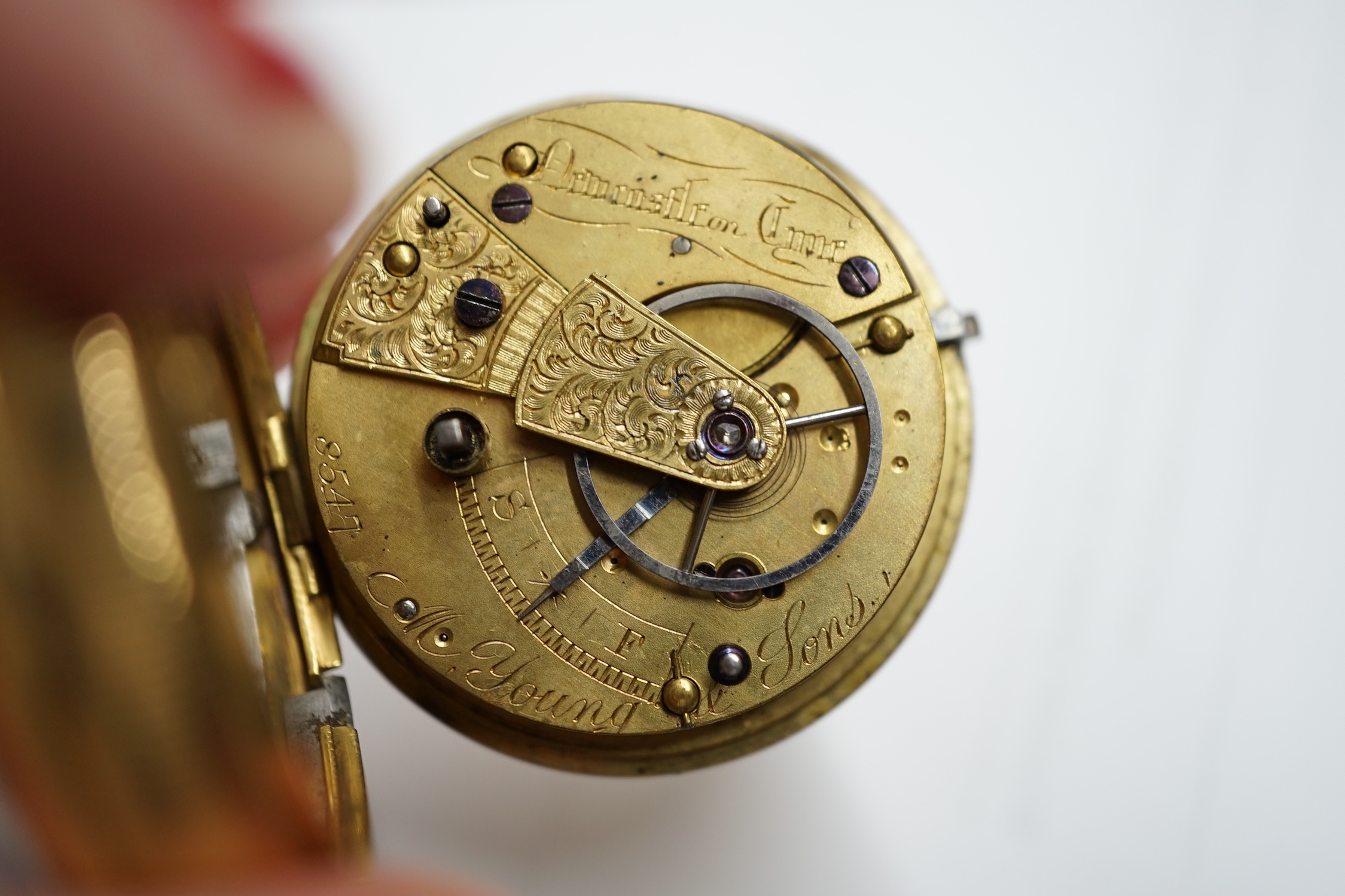 A George III engine turned 18ct gold open face pocket watch, by Young & Sons, Newcastle on Tyne